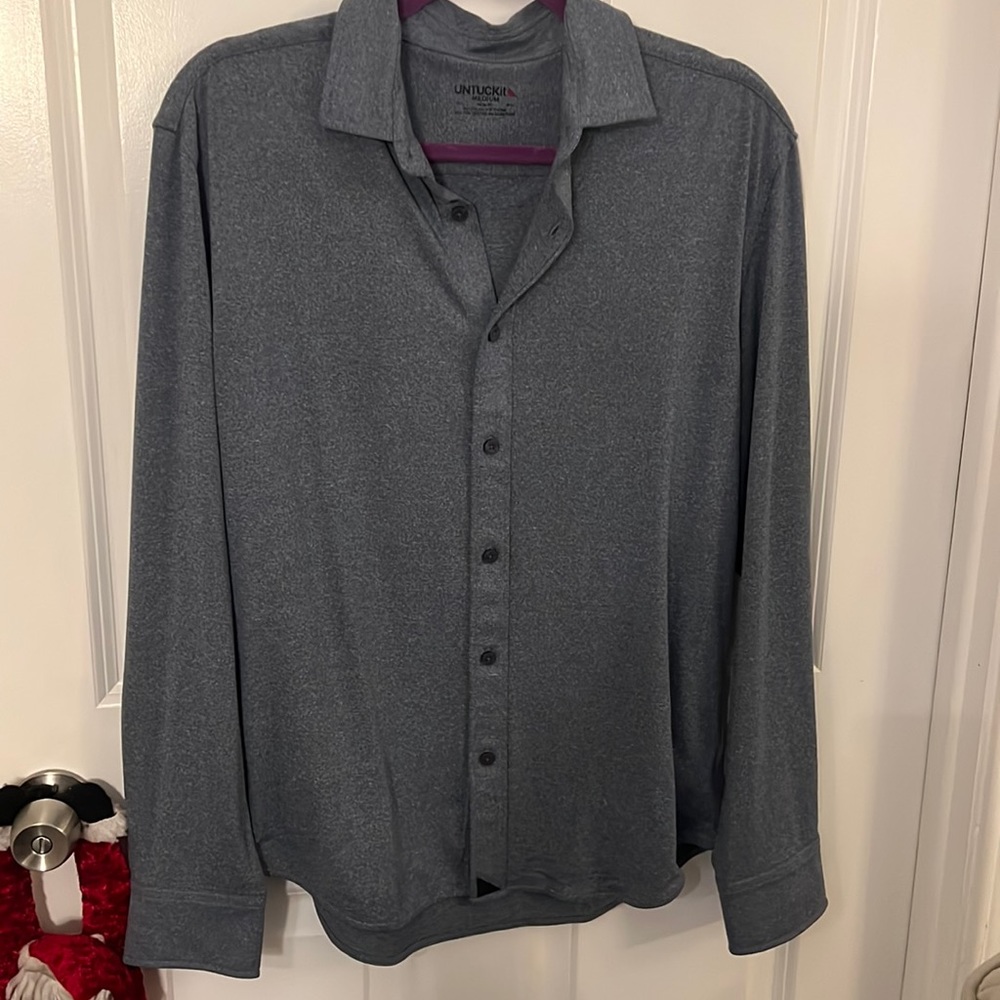 Untuckit Mens Medium Long Sleeve Blue Polo - Performance Fabric